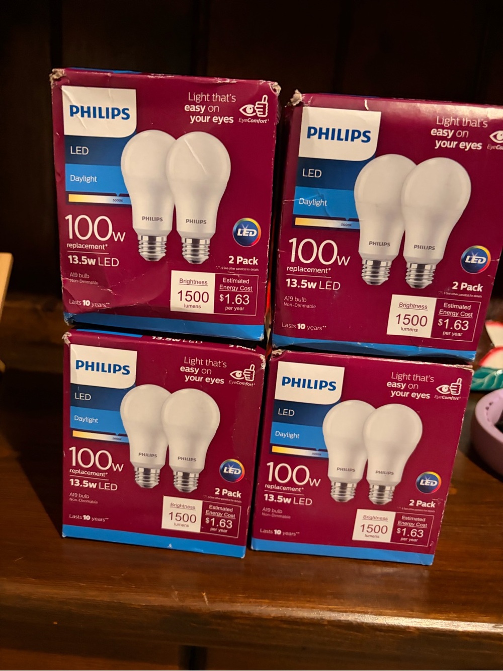 Philips LED Bulbs Daylight White - Pack of 4 Boxes (2-Pack Each)